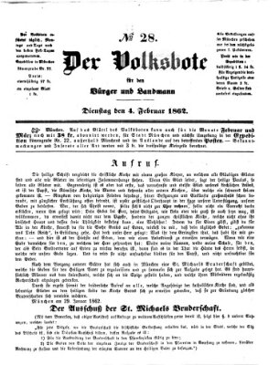 Der Volksbote für den Bürger und Landmann Dienstag 4. Februar 1862