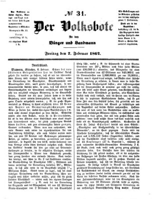 Der Volksbote für den Bürger und Landmann Freitag 7. Februar 1862