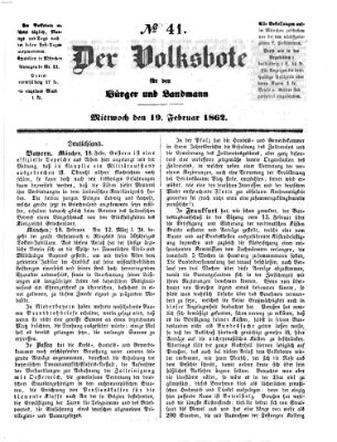 Der Volksbote für den Bürger und Landmann Mittwoch 19. Februar 1862