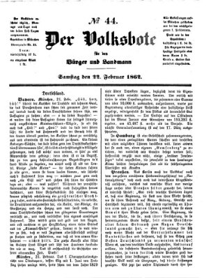 Der Volksbote für den Bürger und Landmann Samstag 22. Februar 1862