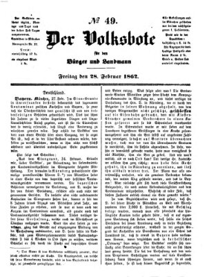 Der Volksbote für den Bürger und Landmann Freitag 28. Februar 1862