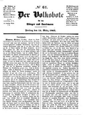 Der Volksbote für den Bürger und Landmann Freitag 14. März 1862