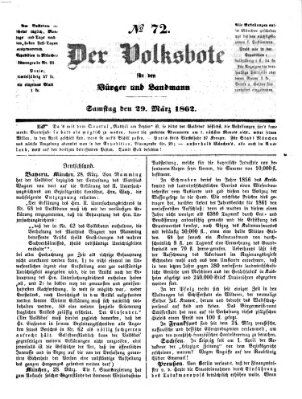 Der Volksbote für den Bürger und Landmann Samstag 29. März 1862