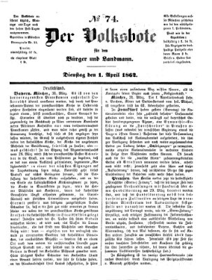 Der Volksbote für den Bürger und Landmann Dienstag 1. April 1862