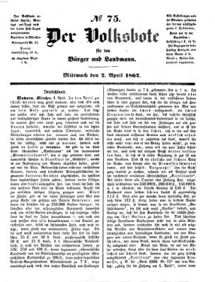 Der Volksbote für den Bürger und Landmann Mittwoch 2. April 1862