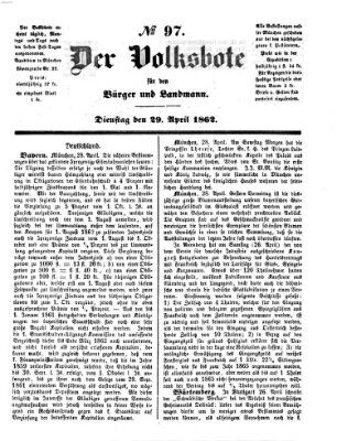 Der Volksbote für den Bürger und Landmann Dienstag 29. April 1862