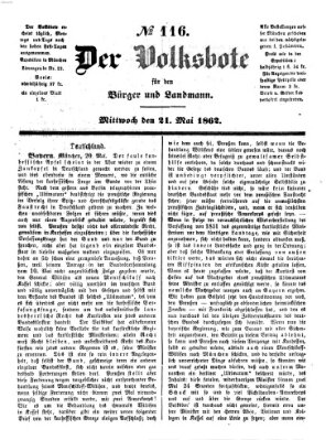 Der Volksbote für den Bürger und Landmann Mittwoch 21. Mai 1862