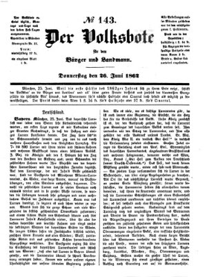 Der Volksbote für den Bürger und Landmann Donnerstag 26. Juni 1862