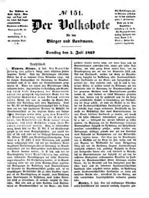 Der Volksbote für den Bürger und Landmann Samstag 5. Juli 1862