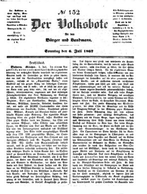 Der Volksbote für den Bürger und Landmann Sonntag 6. Juli 1862