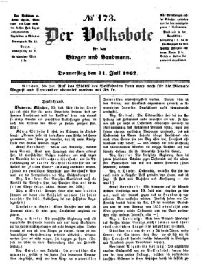 Der Volksbote für den Bürger und Landmann Donnerstag 31. Juli 1862