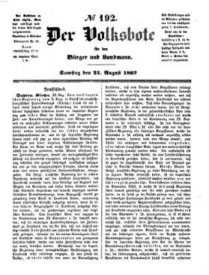 Der Volksbote für den Bürger und Landmann Samstag 23. August 1862