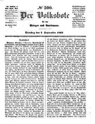 Der Volksbote für den Bürger und Landmann Dienstag 2. September 1862