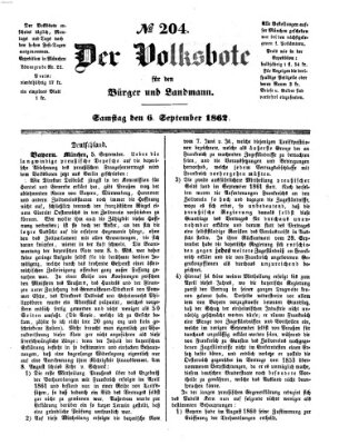 Der Volksbote für den Bürger und Landmann Samstag 6. September 1862