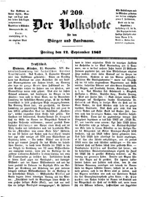 Der Volksbote für den Bürger und Landmann Freitag 12. September 1862