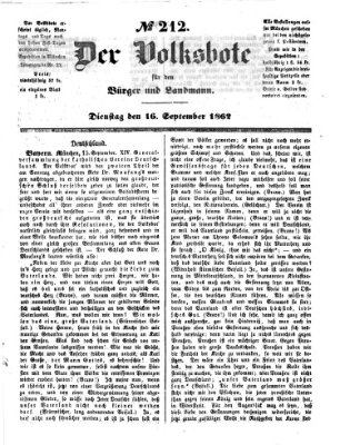 Der Volksbote für den Bürger und Landmann Dienstag 16. September 1862