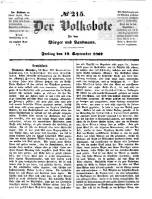 Der Volksbote für den Bürger und Landmann Freitag 19. September 1862