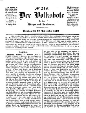 Der Volksbote für den Bürger und Landmann Dienstag 23. September 1862