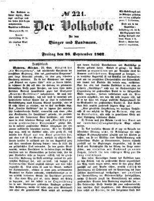 Der Volksbote für den Bürger und Landmann Freitag 26. September 1862