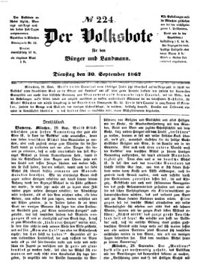 Der Volksbote für den Bürger und Landmann Dienstag 30. September 1862