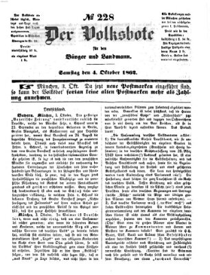 Der Volksbote für den Bürger und Landmann Samstag 4. Oktober 1862