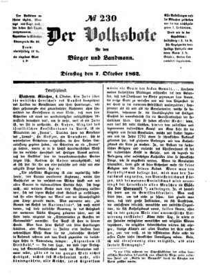 Der Volksbote für den Bürger und Landmann Dienstag 7. Oktober 1862