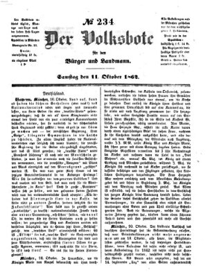 Der Volksbote für den Bürger und Landmann Samstag 11. Oktober 1862