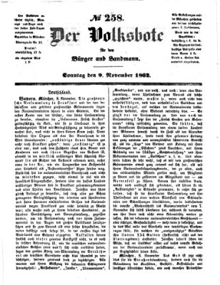 Der Volksbote für den Bürger und Landmann Sonntag 9. November 1862