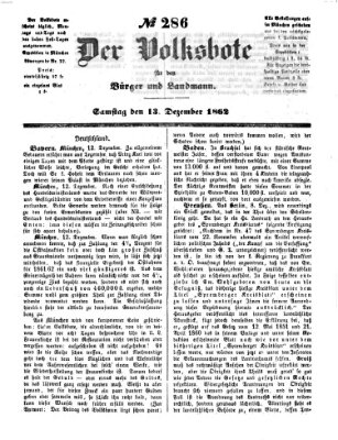 Der Volksbote für den Bürger und Landmann Samstag 13. Dezember 1862