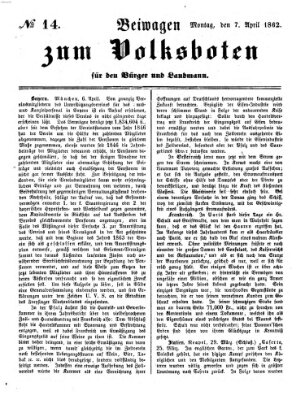 Der Volksbote für den Bürger und Landmann Montag 7. April 1862