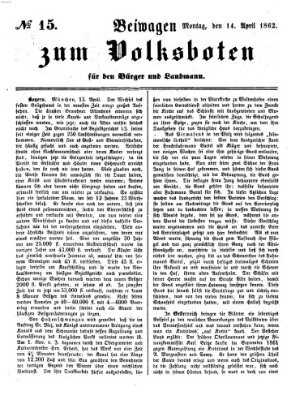 Der Volksbote für den Bürger und Landmann Montag 14. April 1862