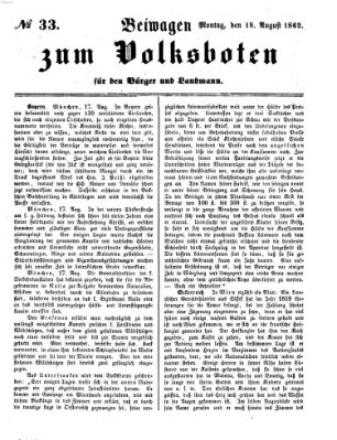 Der Volksbote für den Bürger und Landmann Montag 18. August 1862