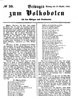 Der Volksbote für den Bürger und Landmann Montag 29. September 1862