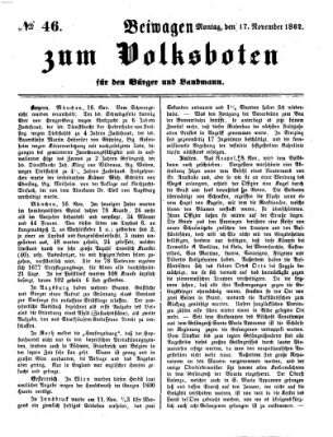 Der Volksbote für den Bürger und Landmann Montag 17. November 1862