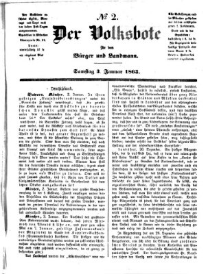 Der Volksbote für den Bürger und Landmann Samstag 3. Januar 1863