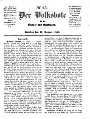 Der Volksbote für den Bürger und Landmann Samstag 17. Januar 1863