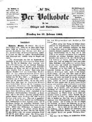 Der Volksbote für den Bürger und Landmann Dienstag 17. Februar 1863