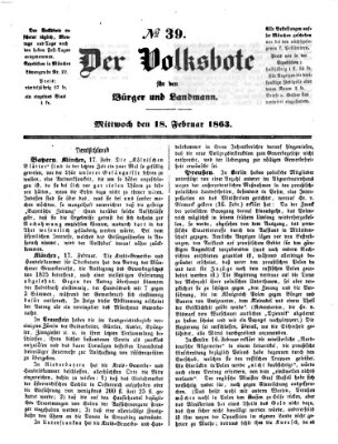 Der Volksbote für den Bürger und Landmann Mittwoch 18. Februar 1863