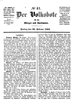 Der Volksbote für den Bürger und Landmann Freitag 20. Februar 1863