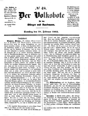 Der Volksbote für den Bürger und Landmann Samstag 28. Februar 1863