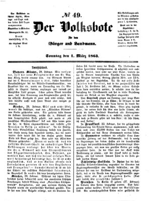 Der Volksbote für den Bürger und Landmann Sonntag 1. März 1863