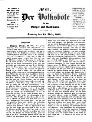 Der Volksbote für den Bürger und Landmann Sonntag 15. März 1863