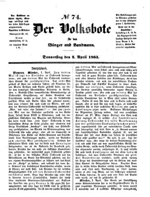 Der Volksbote für den Bürger und Landmann Donnerstag 2. April 1863