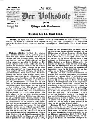 Der Volksbote für den Bürger und Landmann Dienstag 14. April 1863