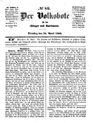 Der Volksbote für den Bürger und Landmann Dienstag 21. April 1863