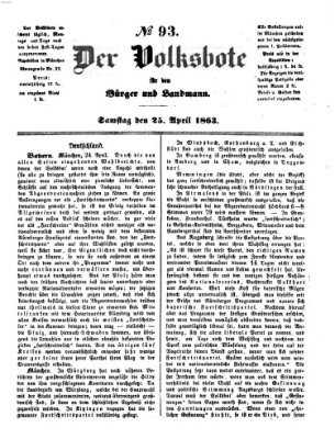 Der Volksbote für den Bürger und Landmann Samstag 25. April 1863