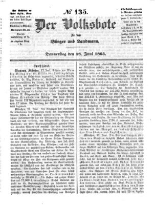 Der Volksbote für den Bürger und Landmann Donnerstag 18. Juni 1863