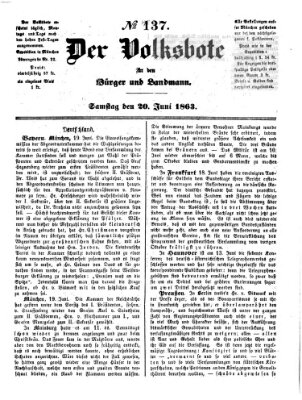 Der Volksbote für den Bürger und Landmann Samstag 20. Juni 1863