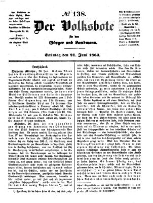 Der Volksbote für den Bürger und Landmann Sonntag 21. Juni 1863