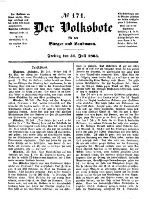 Der Volksbote für den Bürger und Landmann Freitag 31. Juli 1863